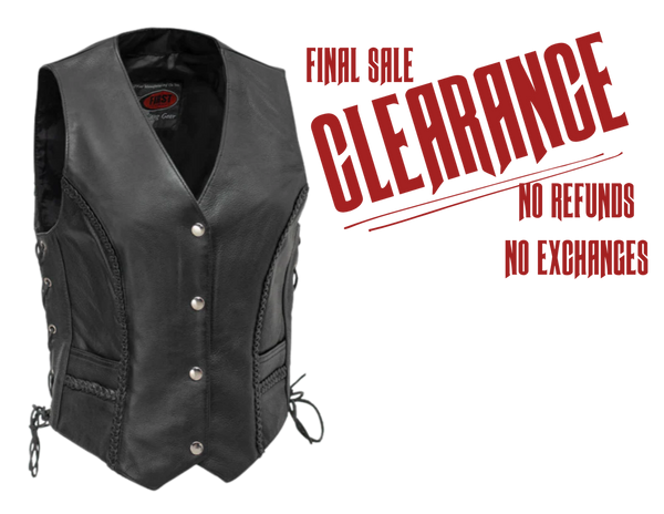Ladies Braided Black Leather Vest CLOSEOUT! 1 5X left. – Buckle