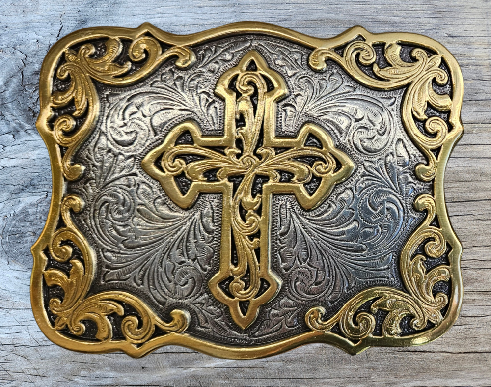 Gilded Santa Fe Cross Belt Buckle