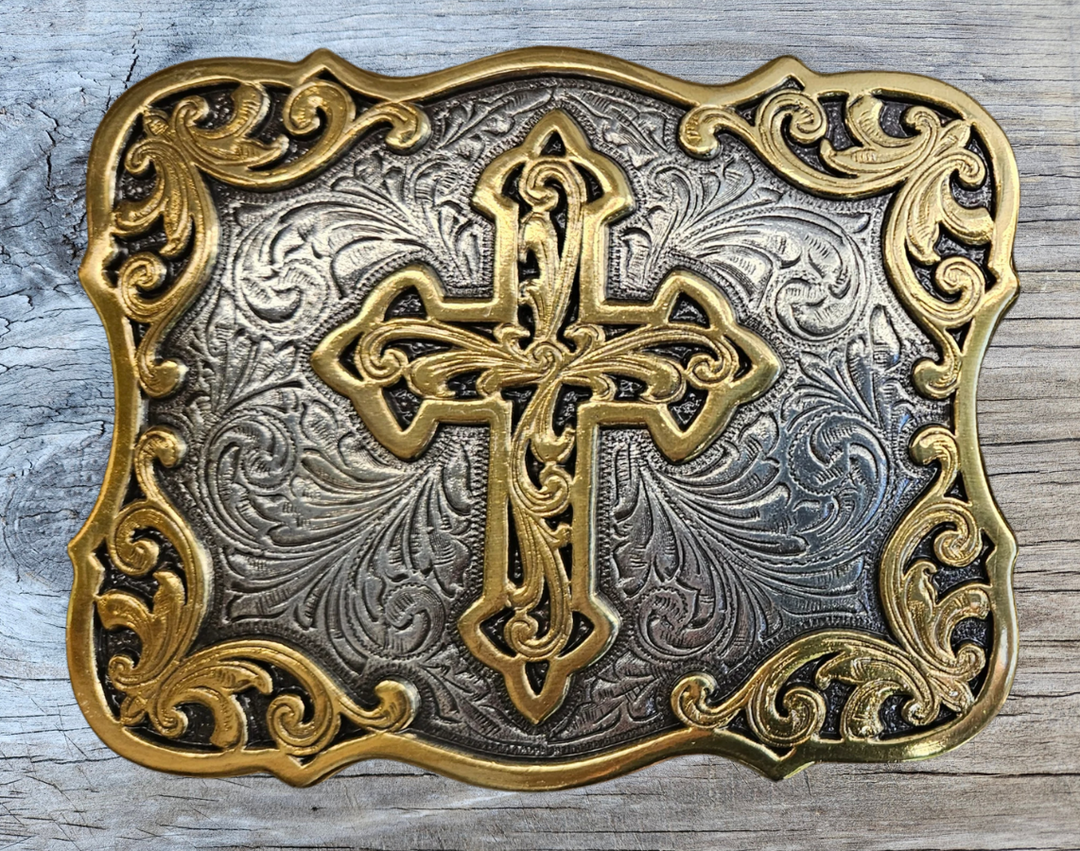 Gilded Santa Fe Cross Belt Buckle