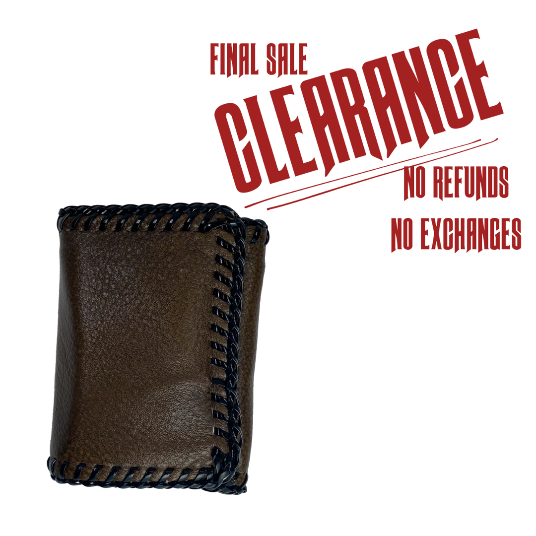 Here's a long time favorite, the Classic laced wallet. These have been around for years and the only wallet some will use. Hand laced with plastic and made from garment leather they are soft and pliable. The inside layout and color will vary, pictured is the most common inside layout. Choose PLAIN Black or PLAIN Assorted brown.