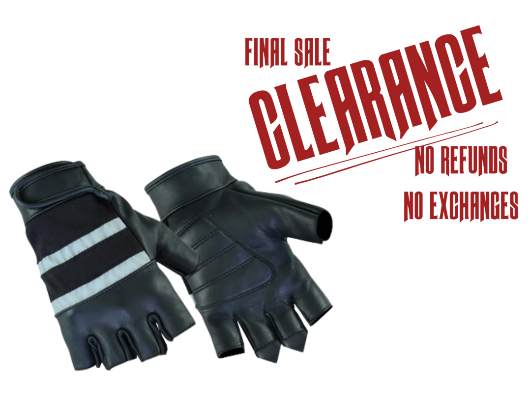 Fingerless Reflective Leather Riding Gloves CLOSEOUT!!