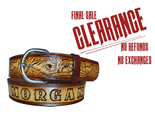 "The Stallion" Name Leather Belt "Quick Ship" CLOSEOUT!