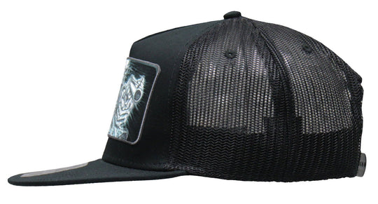 Side view - Assassin Rider Patch flat bill Snap Back Hat. Its a cotton/polyester blend helps the hat hold its shape for long time use. Otto Brand mesh style back hat with a plastic adjustable tab. Ride to our Smyrna, TN shop not far from Murfreesboro.