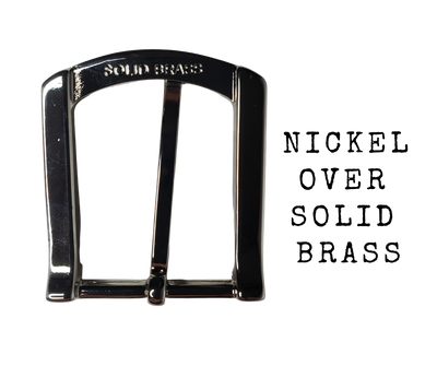  If you need a upgrade for your current belt or want a different look we have a selection of what we call Basic buckles. . Stop in our shop in Smyrna, TN, just outside of Nashville.  This has a great casual look.  Choose 1 1/4", 1 1/2"  Brushed Nickel, Heel Bar Buckle, Solid Brass, Low Lead Brass 
