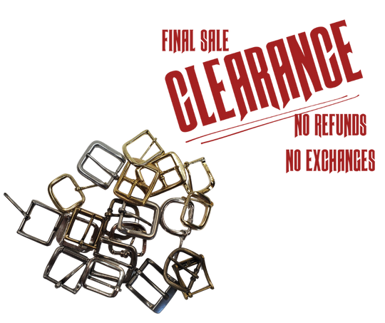 Just cleaning out our buckles. Some we bought for belts, some were samples, some we just have decided not to use anymore. Asst. 1 1/4" only in this bag, we tried to sort them as evenly as possible. While they last at our Smyrna, TN shop.

20 asst. style buckles
Heel and center bar styles
No returns or exchanging