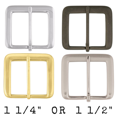 Our buckle of choice for our own belts because of it's Squared off inside that results in less edge rubbing on the edge of the belt.  It's Solid Brass frame with a Chrome, Gunmetal, or Antique Nickel finish. Fits any of our snapped 1 1/4" or 1 1/2" belts. Sold online and in our shop in Smyrna, TN, just outside of Nashville.