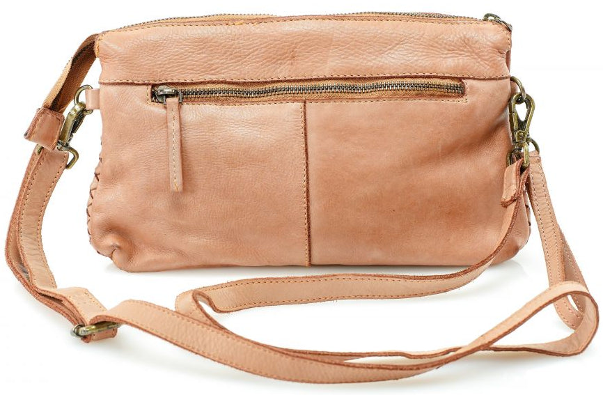 The Eve is made from soft tumbled leather and has a Woven front. The back side has a zippered pocket that will hold most smaller phone sized items. The main open inside pocket has one zippered pocket, 2 open top pockets 4 card size slots and one more smaller pocket next to to the cards. May be carried with the Wrist loop or as a Crossbody style with the included strap. The liner is a cotton fabric. Available now at our store in Smyrna, TN!

Measurements: 10" x 1" x 6"