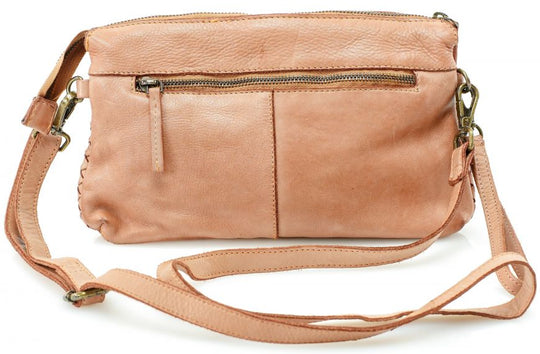 The Eve is made from soft tumbled leather and has a Woven front. The back side has a zippered pocket that will hold most smaller phone sized items. The main open inside pocket has one zippered pocket, 2 open top pockets 4 card size slots and one more smaller pocket next to to the cards. May be carried with the Wrist loop or as a Crossbody style with the included strap. The liner is a cotton fabric. Available now at our store in Smyrna, TN!

Measurements: 10" x 1" x 6"