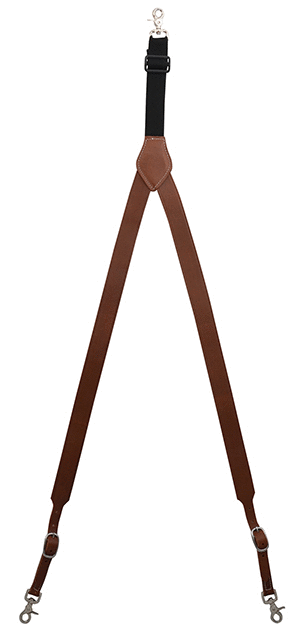 Our USA-made by 3D. Leather suspenders are the perfectly stylish accessory for your wardrobe. The main leather straps are 1 3/8" and taper to 3/4". Buckle adjustment and elastic back and scissor style clips for easy attachment to pants. Stocked in our Smyrna, TN store 20 miles from Nashville. 