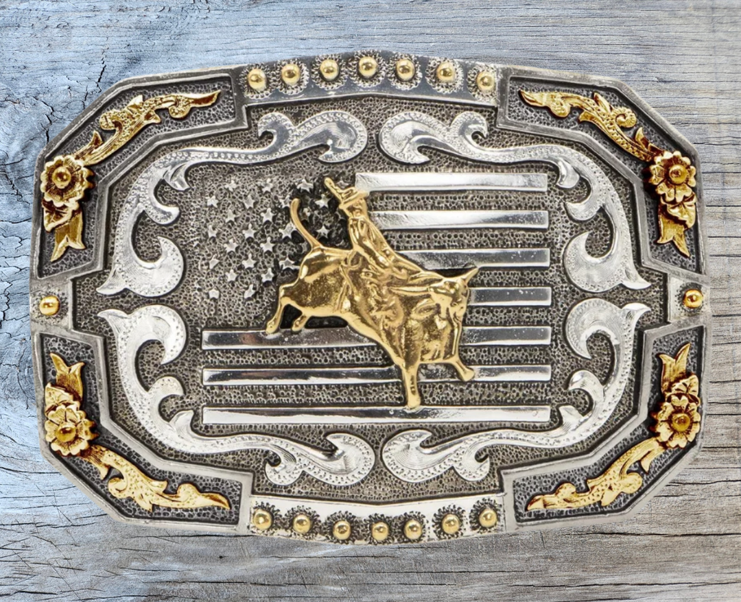 American Bullrider Flag Belt Buckle