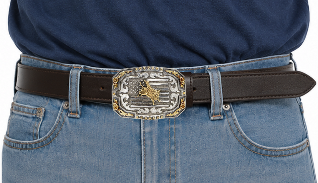 American Bullrider Flag Belt Buckle