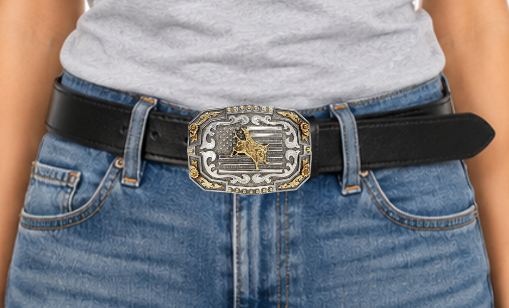 American Bullrider Flag Belt Buckle