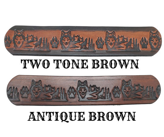 Wolves are mysterious animals being a Loner or in a pack. Were giving a nod to the well known movie with our Dancin Wolves Hand finished and crafted from thick, veg-tan cowhide at our workshop in Smyrna, TN not from the heart of Nashville, this belt is sure to leave a lasting impression. And with an adjustable 1 1/2" width, a quick and easy buckle change-out is never out of the question!&nbsp;