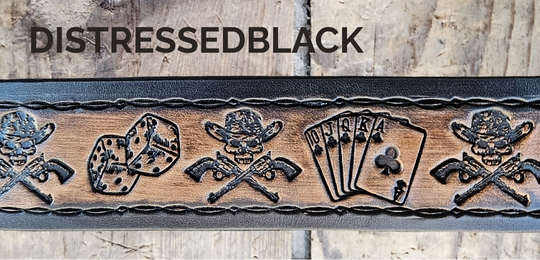 Personalized 2A 1791 Western leather belt with cowboy skulls and coiled snakes with custom name.