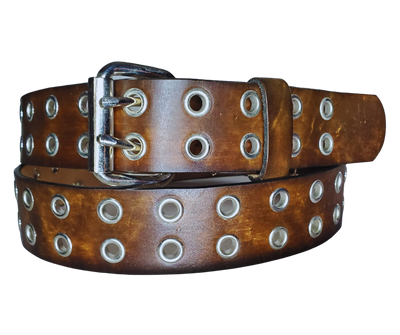 This USA made 1 1/2" leather belt features two attractive metal eyelet holes the entire length and a roller buckle for a secure and comfortable fit. The sturdy leather ensures durability and style for any occasion. Stocked in our Smyrna TN shop just outside Nashville. 