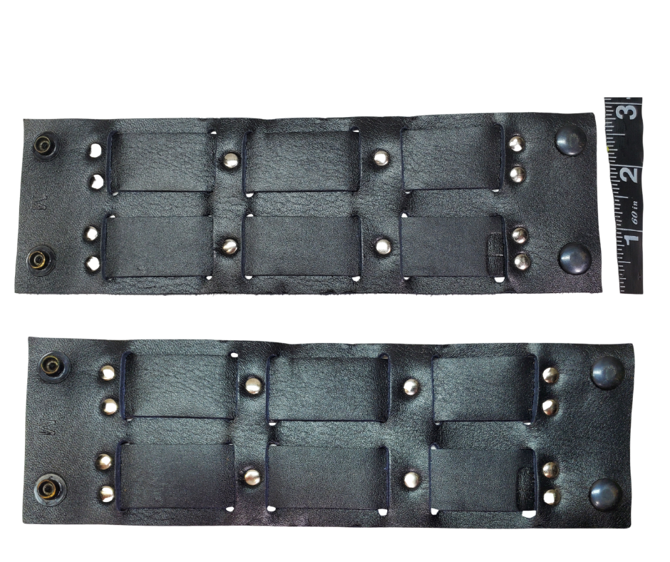 Show off your rocker style with our 2 3/4" Wide Laced Leather Cuff. Featuring two leather strips woven through a broad band, it channels that edgy Rocker vibe. Crafted from soft leather, it promises a comfy fit all day long. Hurry—limited quantities available at our Smyrna, TN store!

PLEASE NOTE SIZING (see picture) SMALL 8", MEDIUM 8 1/2", LARGE 9". Sizing may vary slightly with each cuff.
