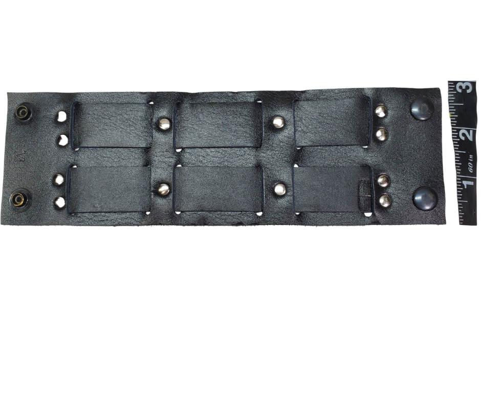 Show off your rocker style with our 2 3/4" Wide Laced Leather Cuff. Featuring two leather strips woven through a broad band, it channels that edgy Rocker vibe. Crafted from soft leather, it promises a comfy fit all day long. Hurry—limited quantities available at our Smyrna, TN store!

PLEASE NOTE SIZING (see picture) SMALL 8", MEDIUM 8 1/2", LARGE 9". Sizing may vary slightly with each cuff.