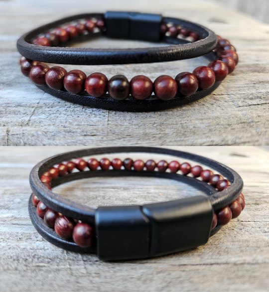 Boncuk is Turkish for beads. Leather and wood meticulously handcrafted in Turkey. Designed for Comfort these bracelets offer a comfortable wear experience for any wrist size. Whether worn solo or layered with other accessories, they add a touch of rugged elegance to your attire. New to our Smyrna, TN shop come by and see them.

Fit&