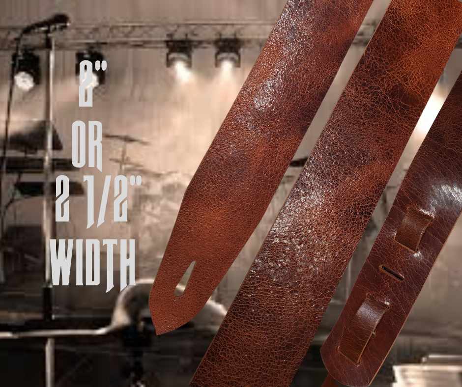 Lower Broadway where so many get their start in the Nashville! Long shifts where you hone your craft & meet players from all backgrounds. "This Basic Tan 2" or 2 1/2" wide Guitar Strap is a nod to playing those Honky Tonks. The strap is approx. 1/8" thick Crackle finish Water Buffalo that will after a few gigs will feel like your old boots. The classic adjustment style goes from approx. 42" to 56". Made just outside Nashville in our Smyrna, TN. shop. 