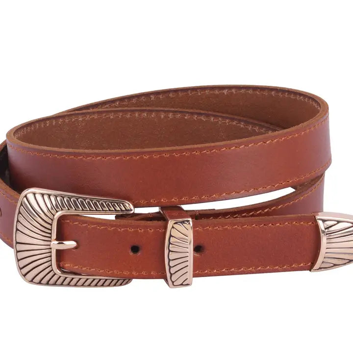 Upgrade your style with The Mojave Western Belt - an ideal choice for anyone who loves the bohemian look. With a one-of-a-kind 3 piece Gold tone buckle set and premium leather straps, this set allows for limitless outfit combinations. Whether you wear it on your waist or hips, it effortlessly brings a fun and carefree vibe to any ensemble. Available now at our Smyrna, TN location near Murfreesboro. Imported