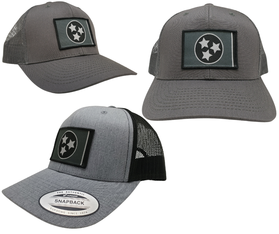 The Three stars on this Structured cap represent the three divisions of Tennessee: West, Middle and East. “They are arranged in such a way that not one star has prominence over the other. Sport your Tennessee support with our grey mesh cap featuring the iconic Tennessee Tri Star flag logo. Shop now at our Smyrna, TN store or online. Snap back adjustment.