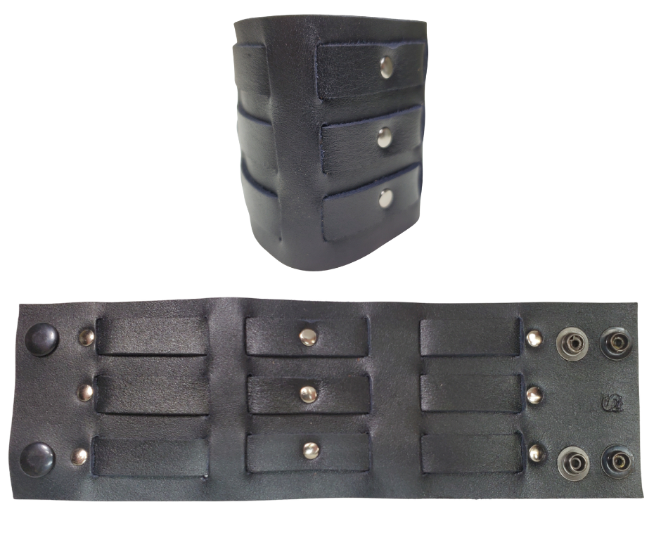 Show off your rocker style with our 2 3/4" Wide Laced Leather Cuff. Featuring three leather strips woven through a broad band, it channels that edgy Zack Wilde vibe. Crafted from soft leather, it promises a comfy fit all day long. Hurry—limited quantities available at our Smyrna, TN store!

PLEASE NOTE SIZING (see picture) SMALL 8", MEDIUM 8 1/2", LARGE 9". Sizing may vary slightly with each cuff.