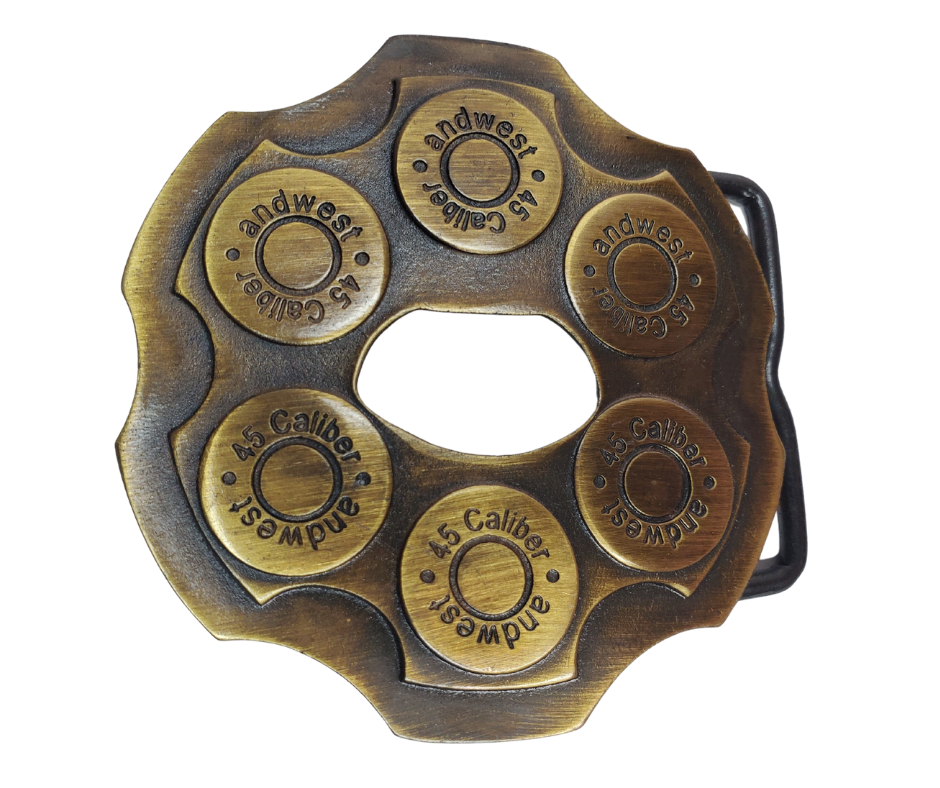 This Hammer 45 Belt Buckle boasts a Cylinder design in antique brass. The buckle makes a 2A statement and is compatible with belts up to 1 3/4" wide. At around 3" in diameter, it's conveniently located at our Smyrna, TN store, just a short trip from Nashville.