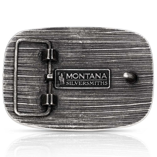 The 4-H Livestock Buckle features a silver toned, square shape with a twisted rope edge. An American flag background displays a green painted 4-H clover among the stars, and finishes with one of the stripes as a line of livestock. Fits 1 1/2" belts and is approx. 3" tall x 4"across. Available at&nbsp;our shop just outside Nashville in Smyrna, TN. Made by Montana Silversmith.

Silver over a white metal alloy. Paint. Montana Armor to prevent tarnish.