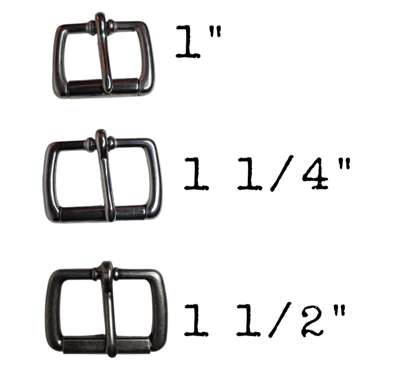 If you need a upgrade for your current belt or want a different look we have a selection of what we call Basic buckles. Stop in our shop in Smyrna, TN, just outside of Nashville. This is a Roller style which is great for belts with it's wider inside. Choose Stainless Steel for work belts or for a Heavy Duty look choose the Antique/VIntage.    Choose 1",1 1/4", 1 1/2"  Color - Antique Brass, Antique Nickel or Stainless Steel