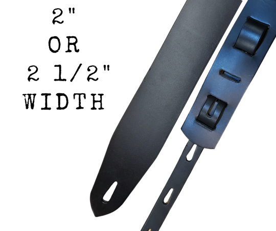 Lower Broadway where so many get their start in the Nashville! Long shifts where you hone your craft and meet players from all backgrounds. "This Basic Black 2" or 2 1/2" wide Guitar Strap is a nod to those playing in the Honky Tonks. The strap is approx. 1/8" thick Cowhide that will after a few gigs will look like your favorite old boots. The classic adjustment style goes from approx. 42" to 56". Made just outside Nashville in our Smyrna, TN. shop.