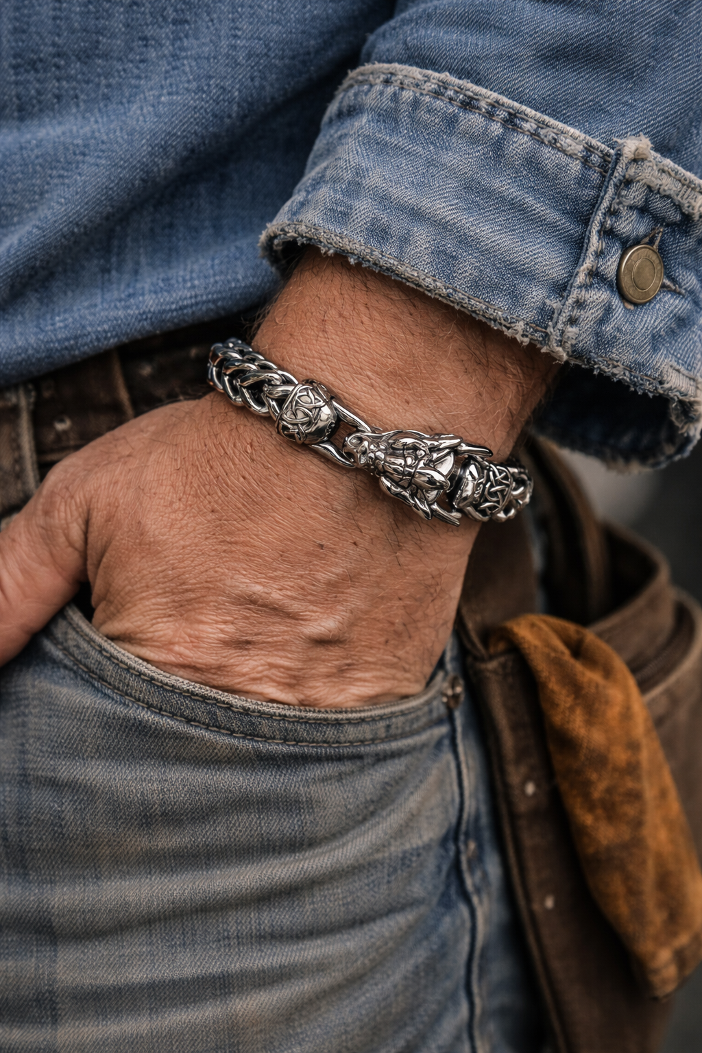 Wear The Franco Dragon and get your Viking attitude happening! The bracelet has ornate Norse style braid that connects the Dragon head and loop together. Made in durable long lasting Stainless Steel for many years of use. In stock at our Smyrna, TN shop not far from wild downtown Nashville.