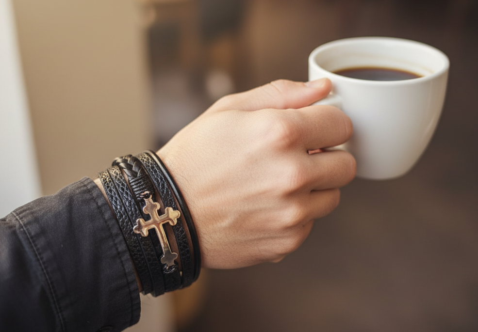 Braided Leather and strips combined with Stainless Steel cross makes for conversion starter about your faith. Classic magnetic clasp keeps it on your wrist while getting thru your day. Just arrived at our Smyrna, TN shop

Approx. 8.5"L