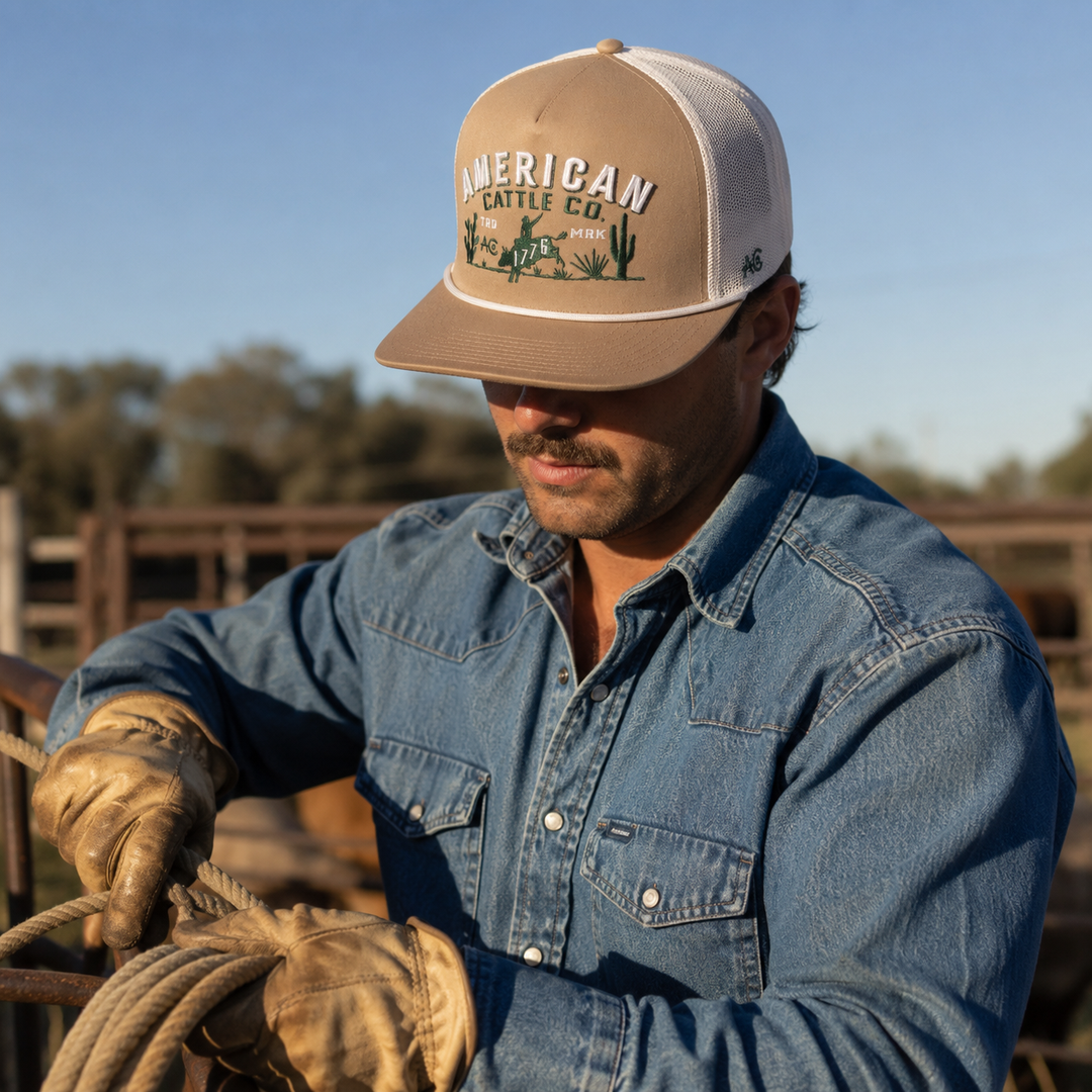 Built for the moment that makes legends. The 8-Second Hat locks in that desert grit with a flat bill profile, bronc silhouette, and cactus-covered badge. Finished with a rope detail and mesh back, it’s made for riders, roamers, and rule breakers. Available in our Smyrna TN shop not far from the Franklin Rodeo.

Structured snapback fit and Flat bill
White cord trims base of crown
Durable cotton/poly blend 