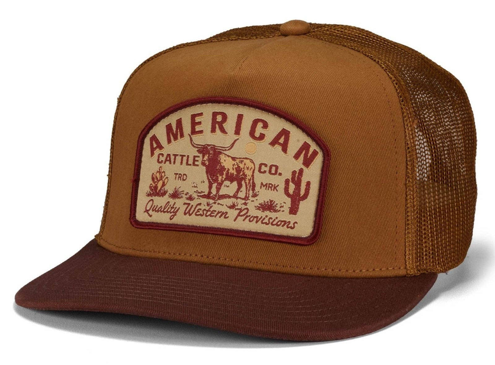 This one’s all about roots. The Provisions Cap leans into old-school western style with hand-drawn artwork, deep earthy tones, and a straight-up cattleman’s mindset. It wears like something your granddad might’ve kept in the dash—and that’s the point. Available in our Smyrna, TN shop not far from Miller Coliseum in Murfreesboro.

Mid-Profile Crown Height
Adjustable Snapback Closure
American Cattle Co. Pasture Scene Patch
Baked Bean Brown with Brown Mustard on top
