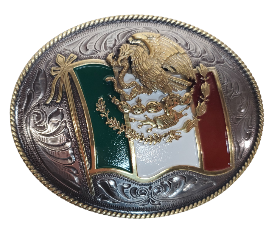 Ariat is a worldwide known brand. We are are pleased to offer some of the latest styles with the Mexican Flag on this buckle. Available for purchase in our online store or the retail shop in Smyrna, TN, just outside Nashville. Imported

Fit's up to 1 1/2" belts
Approx. 3" x 4"