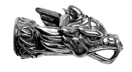 Wear The Franco Dragon and get your Viking attitude happening! The bracelet has ornate Norse style braid that connects the Dragon head and loop together. Made in durable long lasting Stainless Steel for many years of use. In stock at our Smyrna, TN shop not far from wild downtown Nashville.

8.5"L X 5mm W Stainless Steel