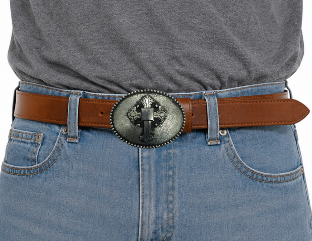 Bring a touch of old-world craftsmanship to your outfit with "The Calvary" Belt Buckle. Its intricately-designed, ornate cross adds a unique, classic look to any ensemble. Crafted with attention to detail, this buckle is sure to be a head-turning piece. Available at our Smyrna,TN shop
