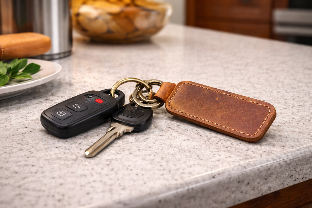 The Axis keychain is made of top-quality leather. A perfect accessory for organizing your car keys, home keys, and office keys, making it an ideal solution for keeping your keys in one place. Part of our new Home accessories at our Smyrna, TN shop.
