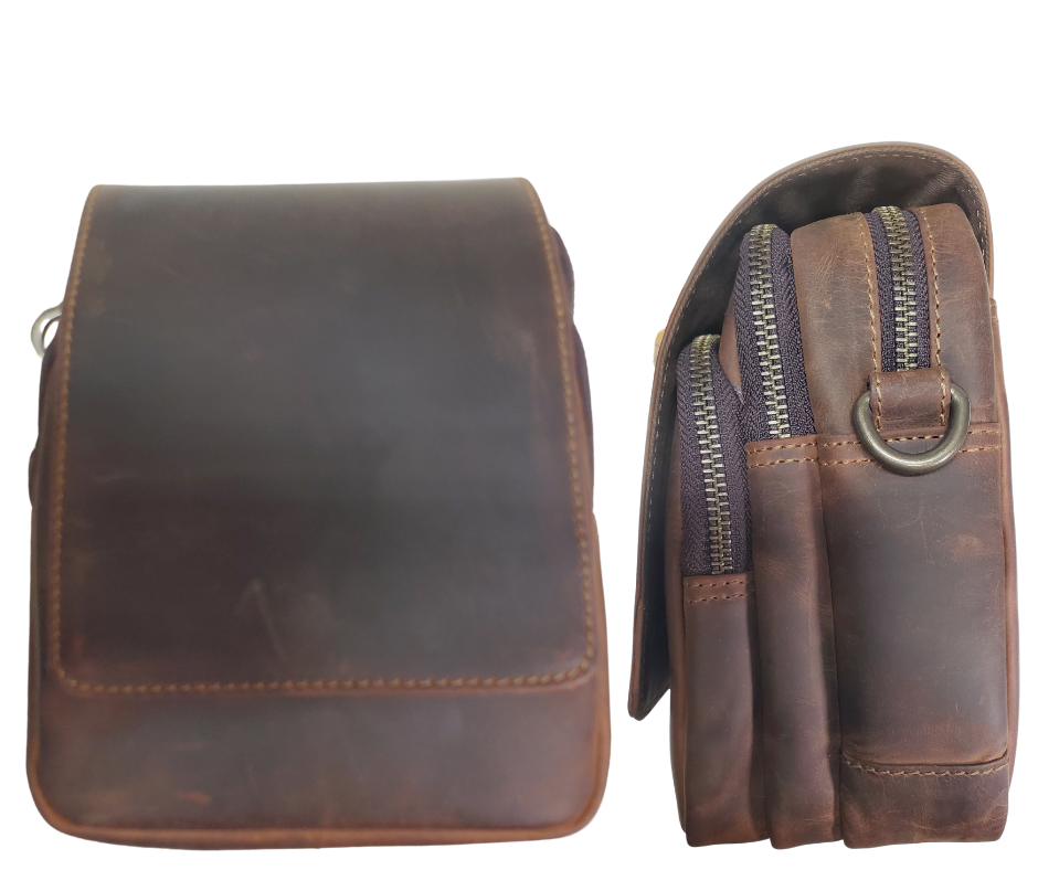 The Pamala Crossbody has 3 zippered compartments and a detachable strap. The small pocket is open, the middle section has 2 pen slots, 1 small pocket, the large pocket has 1 extra zippered pocket. The Flap is secured with a magnetic clasp. It also may slipped on a belt. Currently in stock at our Smyrna, TN shop a rideshare away from Murfreesboro.