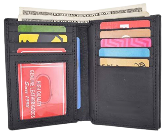 Black Leather Bifold Badge protector Bifold. I.D. Badge pocket and 2 cash pockets, drivers license Slot, 7 card Slots, 2 underside pockets and Fits most CDCR styles badges in a recessed badge shape. Imported, Great Value. In stock at our Smyrna, TN shop not far from Nashville.