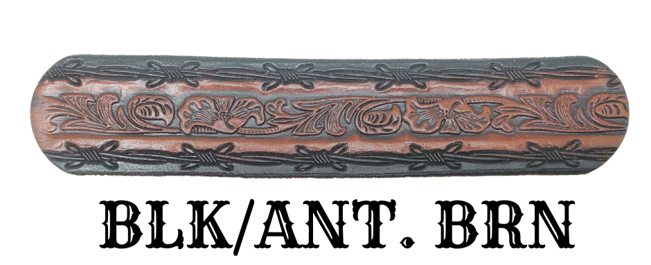 The "Bandit" Name Belt is perfect for those seeking an epic escape. It's handcrafted in Smyrna, Tennessee, just outside Nashville, and features a 1 1/2" width with a strip of vegetable tanned leather. The bold design includes an embossed Barbwire border and Western Scroll center pattern, while the changeable solid brass buckle in antique nickel finish adds a rugged touch. Make your escape in style with this hand-stained belt.