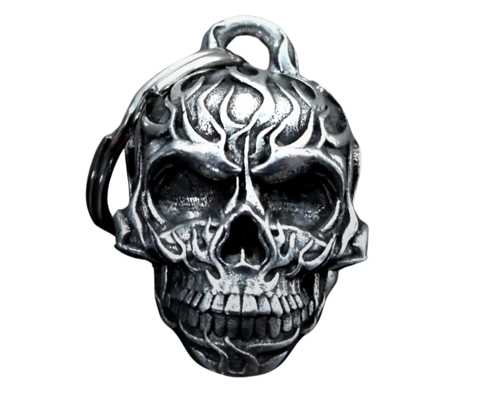 Pewter Motorcycle Gremlin Bell Lady Rider Rose Flower Made In USA - Foto 7