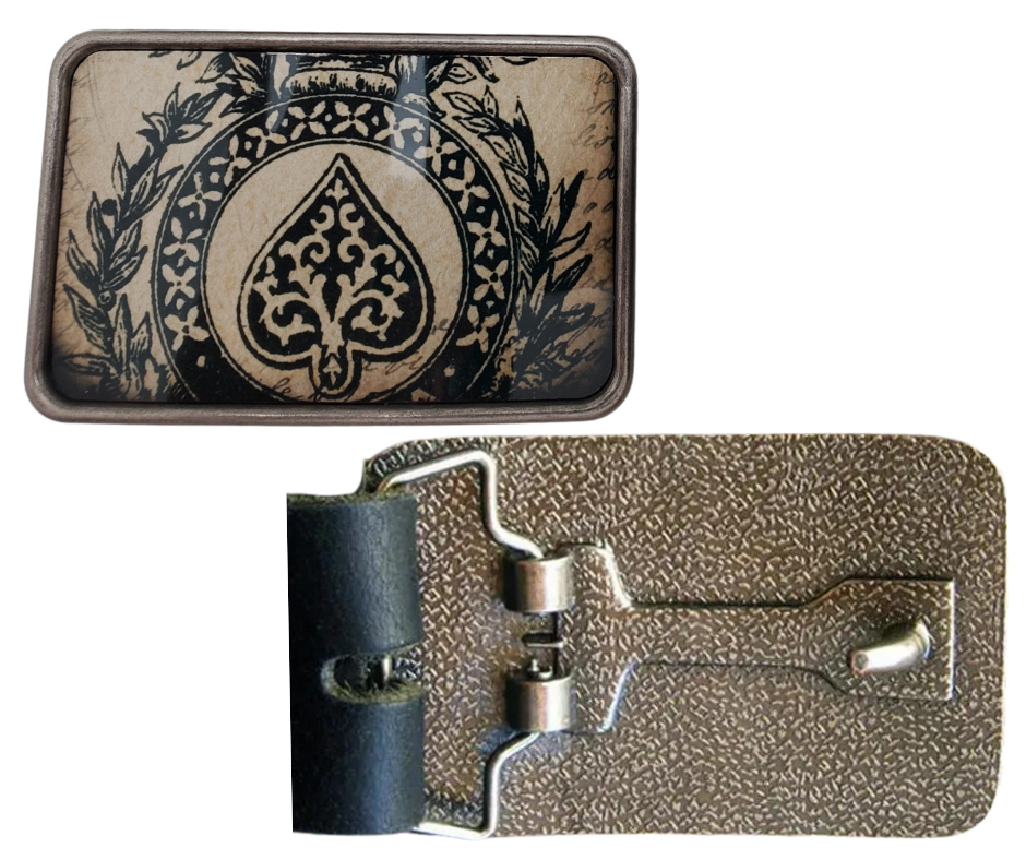 The Vintage Spade is one of most unique belt buckles that are completely metal (image area too) and are made to be durable and lasting! Lots of details in the image and slightly smaller than most of our buckle selection. Available at our Smyrna, TN shop a short ride from downtown Nashville.

Belt Buckle Measures: 3"x2"
Fits any snap belt up to 1 1/2"
Listing is for the belt buckle only and does not include a belt strap.