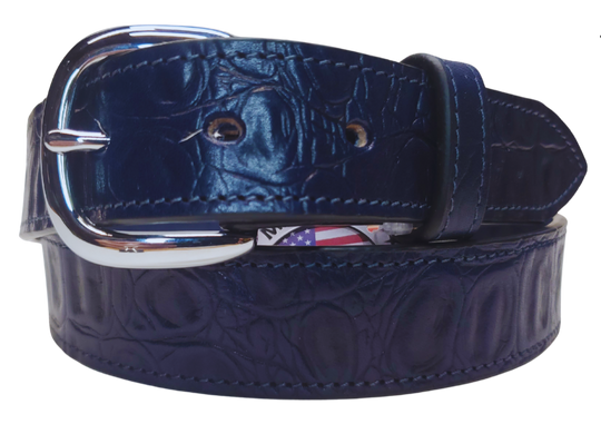 This is a great belt but when it came in the colors were inconsistent. See pic with CLEARANCE for a example of colors it has not been altered. The blue tone varies from a nice blue to almost blue gray with a medium soft feel. This is reduced and were not going to restock but the savings are yours. Removable buckle. These won't last long at our Smyrna, TN shop.