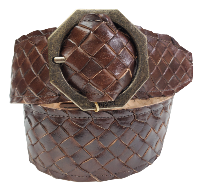 Dark brown - The Dreamweaver Wide braid distressed leather belt adorned with a octagon shaped metal buckle, the effortlessly infuses a touch of Vintage and Boho into your style. Whether worn on the waist or the hip, this belt stands as a remarkable addition to any wardrobe. Now stocked at our Smyrna, TN shop not far from 12th Ave. in Nashville.