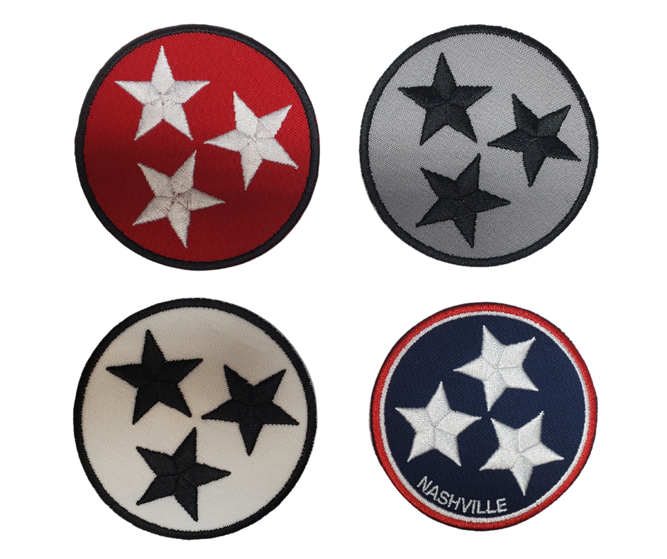 Pick your favorite version of our Tennessee Tri Star Patch for your Cap, Vest, Backpack or Club. 4 colors to choose from in a 3 inch diameter and a Iron on back. In stock at our Smyrna, TN shop nor far from Murfreesboro.