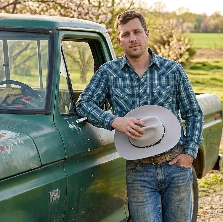 The Unisex Gholson 4x hat. Classic Western Cattleman crown and Brim shape. Braided style leather band with metal accents. May be steamed and shaped for your personal style Now in stock at our Smyrna, TN shop not from Tennessee Miller Coliseum in Murfreesboro.