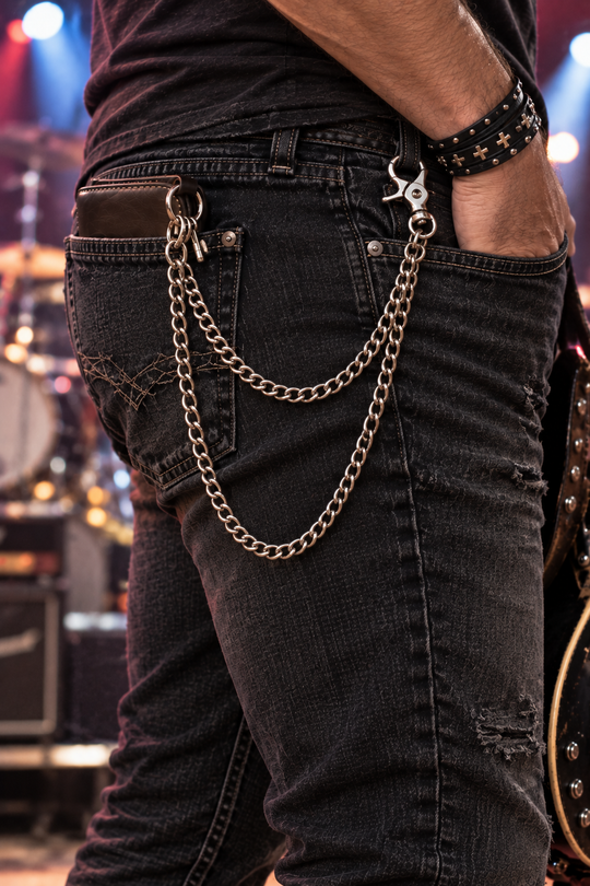 Feel like a Rock Star this weekend when you add this Chain to your ripped jeans and your best shirt! Add it to your existing chain on your wallet to really Rock out like Jason Aldean! This is more of a decorative chain as a addition to what you may already have. Ride down and get yours in our shop just outside Nashville in Smyrna, TN.