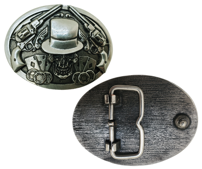 Embrace adventure by donning your top hat, strapping on your six shooter, and venturing back to the Wild West, perhaps to Tombstone or Dodge City, where you can challenge yourself with a game of Black Jack, also known as 21. As Doc Holiday once said, "I thought we were friends," let this antique finished buckle transport you to that thrilling era. Measuring approximately 3"x 4", it fits belts up to 1 1/2" and can be found at our Smyrna, TN location, just a short ride from Nashville, TN.