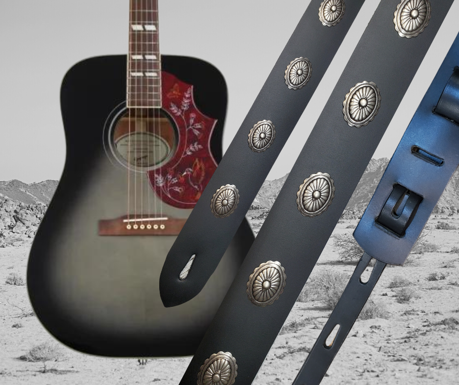 Southwest influenced Concho's have been staple for years in music!  "This 2" wide Guitar Strap is a nod to that classic influence. It's made from 1/8" thick Distressed Brown Water Buffalo or Classic Black Cowhide and after some gig's it'll look like you bought in a Vintage shop. The classic adjustment style goes from approx. 42" to 56" at it's longest . Made just outside Nashville in our Smyrna, TN. shop. It will need a bit of time to "break in" but will get a great patina over time.  